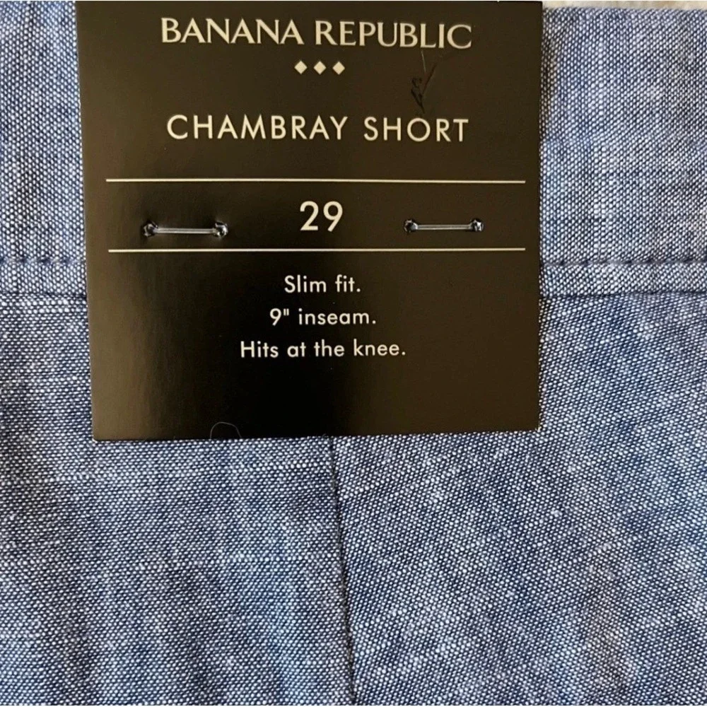 BRAND NEW! Banana‎ Republic Mens 29 Chambray Shorts Blue Slim Fit 9 Inch Inseam